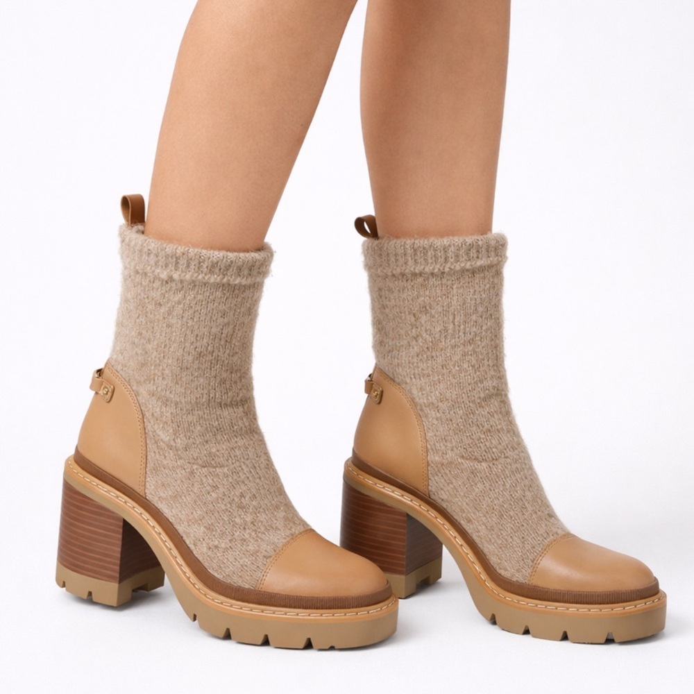 [Sam Edelman] Tan Chunky Knit Lug Boots